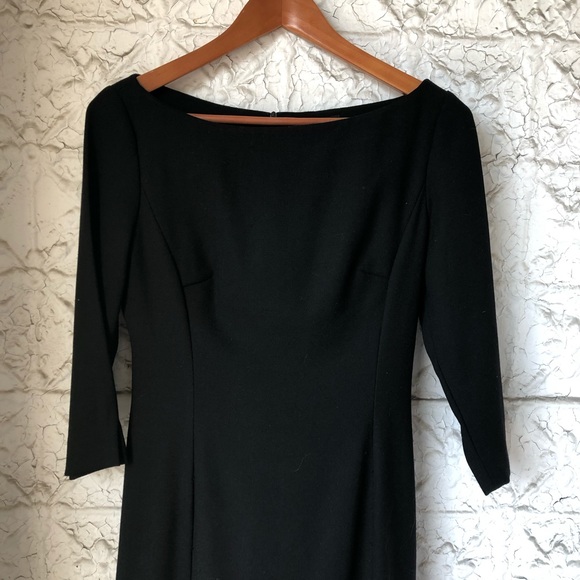 (SOLD) Vintage Italian Black Wool Boatneck Midi Dress - Picture 3 of 7